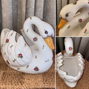 Vintage Gmundner Keramik Large Rose Swan Bowl